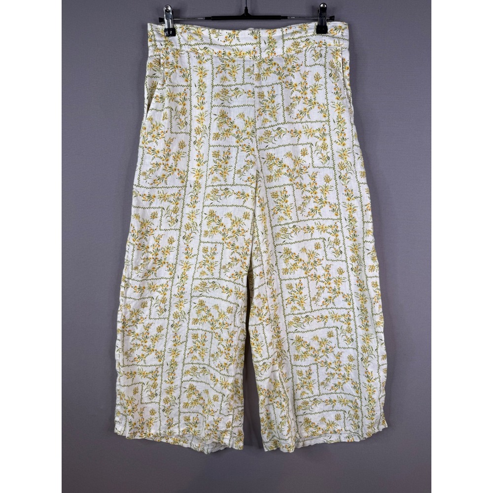 Joie Linen Wide‎ Leg Pants Womens L Yellow Floral Cottagecore Feminine Cropped